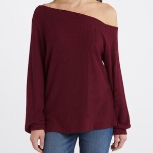 Kaileigh Off-Shoulder Wine Sweater